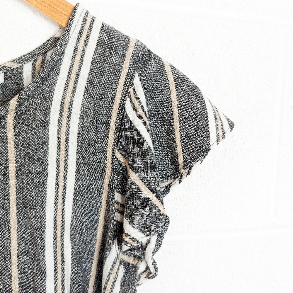 2/$30 Linen Blend Calvin Klein blouse short flutter sleeves summer tee stripe